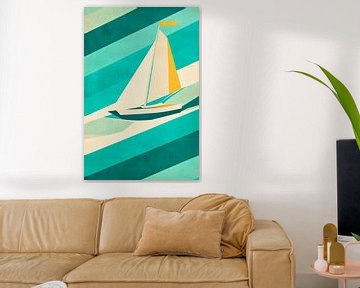 Zeilboot op kalme golven bij de kust van Poster Art Shop