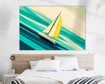 Zeilboot glijdt over gestileerde golven van Poster Art Shop