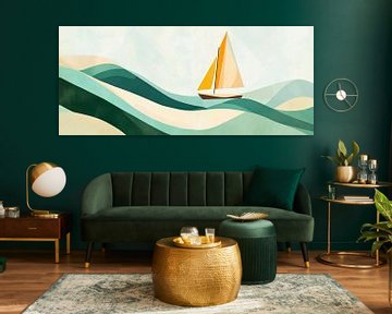 Zeilboot over zachte golven van Poster Art Shop
