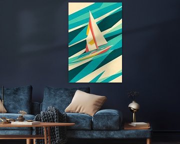 Zeilboot voor geometrische golfpatronen van Poster Art Shop