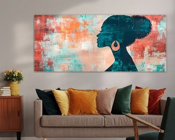 Silhouet van een vrouw in zachte kleuren van Poster Art Shop