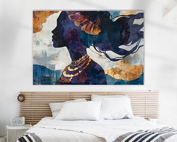 Silhouet van een trotse vrouw in een kleurenspel van Poster Art Shop
