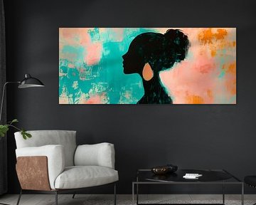 Silhouette de femme sur fond coloré sur Poster Art Shop