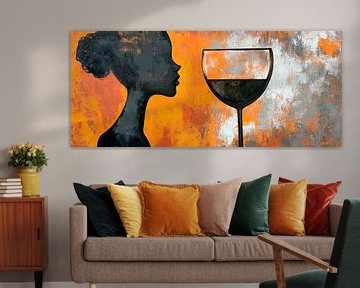 Silhouette of a woman with wine glass charm by Poster Art Shop