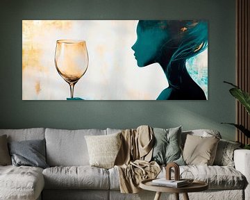 Silhouet met wijnglas en kleurenspel van Poster Art Shop