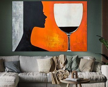 Silhouet en wijnglas in een kleurenspel van Poster Art Shop