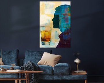 Silhouet met whiskyglas in zachte kleuren van Poster Art Shop