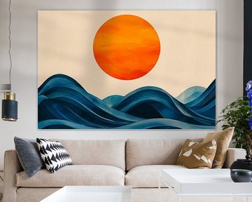 Soleil sur le bleu doux des vagues sur Poster Art Shop