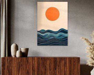 Sunset over stylish waves by Poster Art Shop