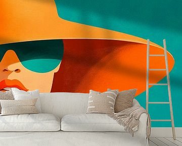 Stylish woman with large hat and sunglasses by Poster Art Shop