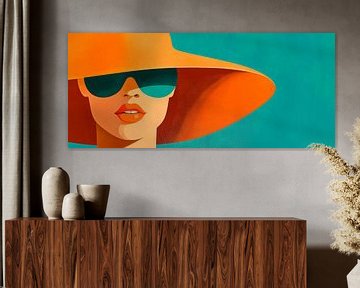 Stijlvolle vrouw met grote hoed en zonnebril van Poster Art Shop