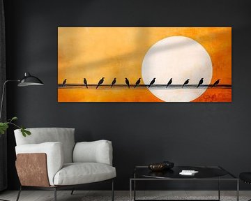 Birds silhouetted in front of the sunset by Poster Art Shop