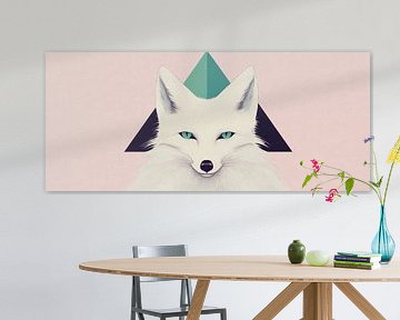 Witte vos tegen een geometrische achtergrond van Poster Art Shop