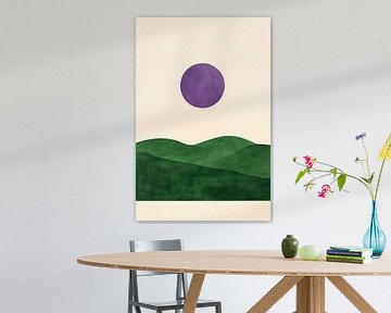 Purple sun over green hills by Poster Art Shop