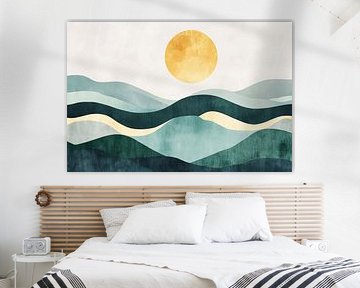 Vagues et soleil aux couleurs douces sur Poster Art Shop