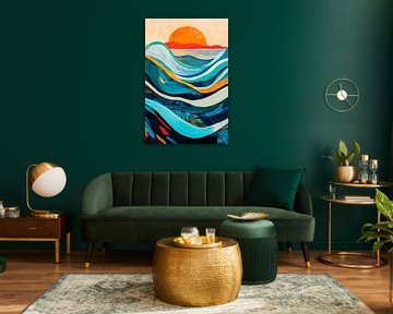 Waves and sunset in a play of colours by Poster Art Shop
