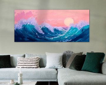 Waves in the evening light under a pink sky by Poster Art Shop
