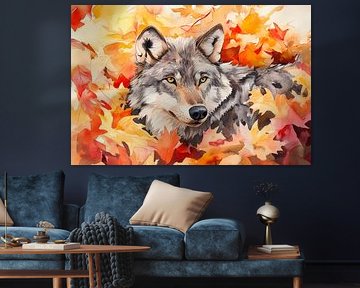 Wolf hidden in colourful autumn leaves by Poster Art Shop