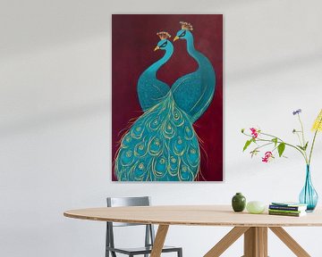 Two proud peacocks in a colourful dance by Poster Art Shop