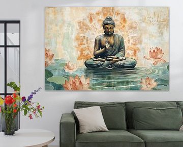 Meditierender Buddha und Lotosblumen von Imperial Art House