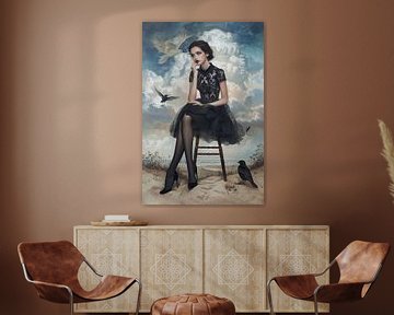 Dame Strand | Thoughtful Solitude van Abstract Schilderij