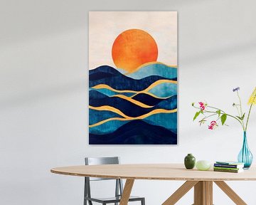 Evening sun over stylised waves by Poster Art Shop