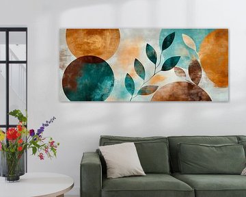 Abstracte compositie met bladeren en cirkels van Poster Art Shop