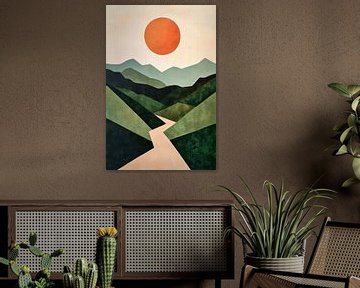 Abstract landschap met rode zon van Poster Art Shop