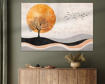 Boom voor een gouden zonsondergang van Poster Art Shop