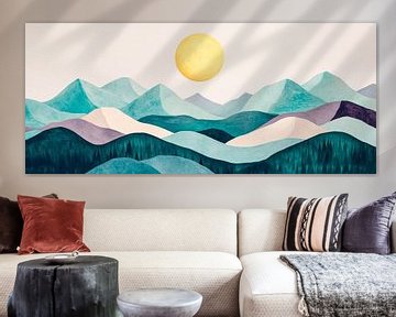 Berglandschap in zachte pastelkleuren van Poster Art Shop