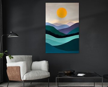 Paysage de montagne avec un soleil éclatant sur Poster Art Shop