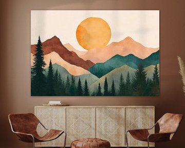 Berglandschap met zonsopgang - aquarel van Poster Art Shop