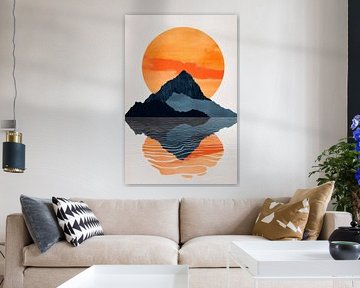 Bergsilhouette im Sonnenuntergang reflektiert von Poster Art Shop