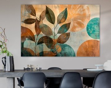 Bladeren en cirkels in warme kleuren van Poster Art Shop