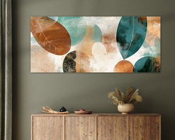 Bladerdans in aardetinten en blauw van Poster Art Shop