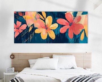 Bunte Blumenpracht auf Dunkelblau von Poster Art Shop