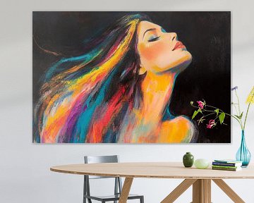 Des cheveux multicolores sur fond noir sur Poster Art Shop