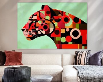 Colourful panther outline in geometric style by Poster Art Shop