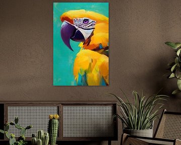 Kleurrijk papegaaienhoofd voor aqua achtergrond van Poster Art Shop