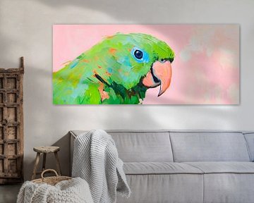 Kleurrijk papegaaienportret tegen een pastelkleurige achtergrond van Poster Art Shop