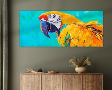 Kleurrijke papegaai voor een turquoise achtergrond van Poster Art Shop