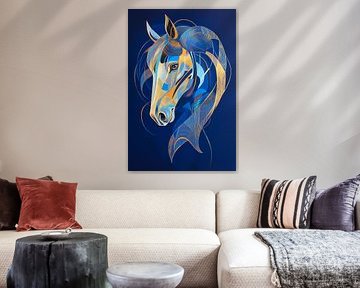 Indrukwekkend paardenportret in blauw en geel van Poster Art Shop