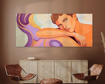 Pose élégante d'un homme avec une explosion de couleurs sur Poster Art Shop