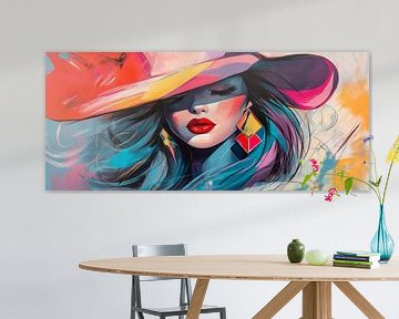 Farbige Eleganz mit breitem Hut und Lippenrot von Poster Art Shop