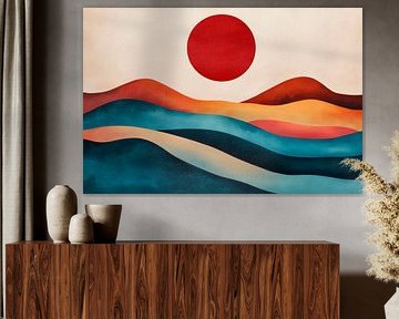 Farbige Wellenlandschaft mit Sonnenaufgang von Poster Art Shop