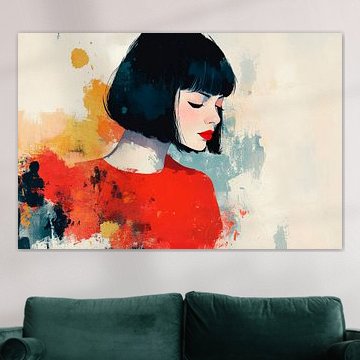 Femme Fatale in a Red Robe - Watercolour Narrative by Poster Art Shop