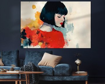 Femme Fatale in a Red Robe - Watercolour Narrative by Poster Art Shop