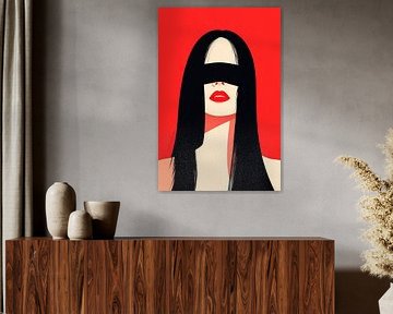 Femme Fatale im Roten Licht – Minimalistisch von Poster Art Shop