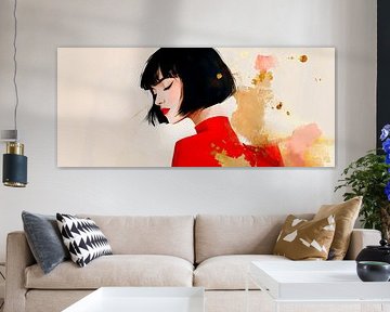 Femme au Rouge - Elegance in watercolour by Poster Art Shop