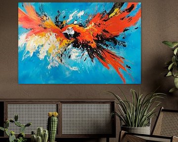 Fiery macaw in flight - dynamic and lively by Poster Art Shop